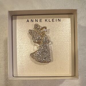 New Anne Klein Gold-Tone Imitation Pearl & Crystal Angel Pin